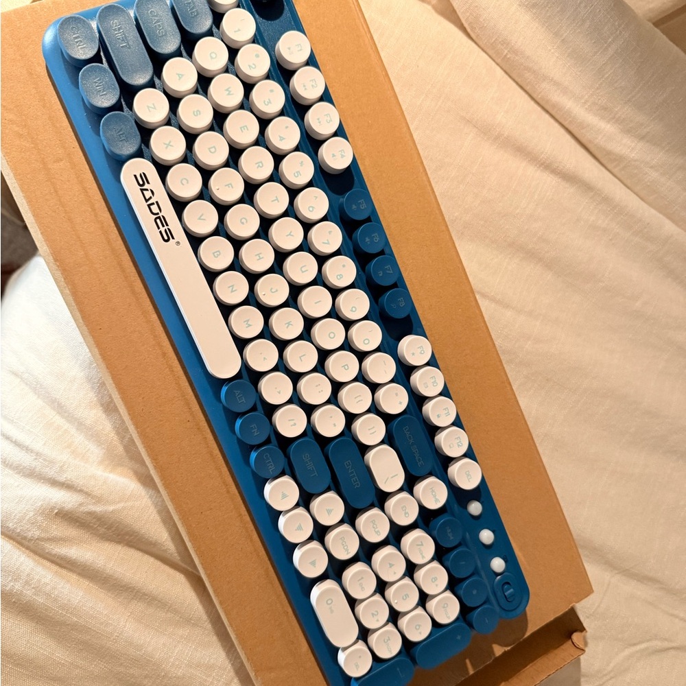 Blue and White Wireless Keyboard